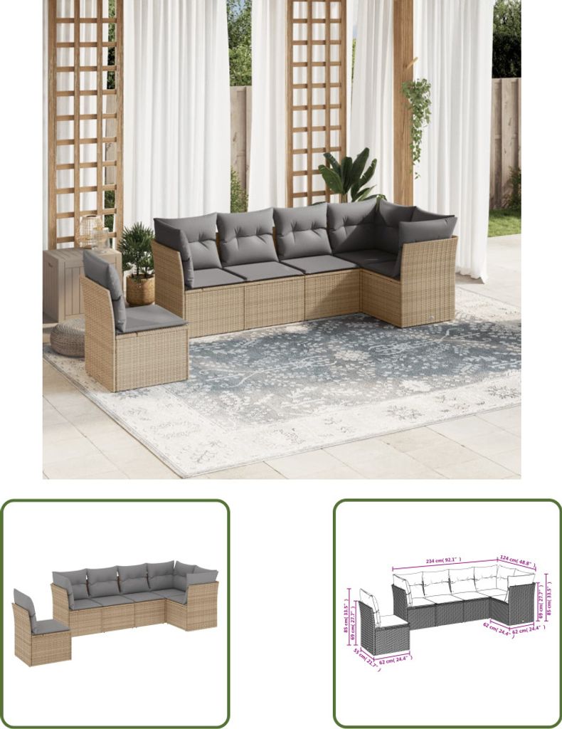 The Living Store 6-tlg. Garten-Sofagarnitur mit Kissen Produktbild 