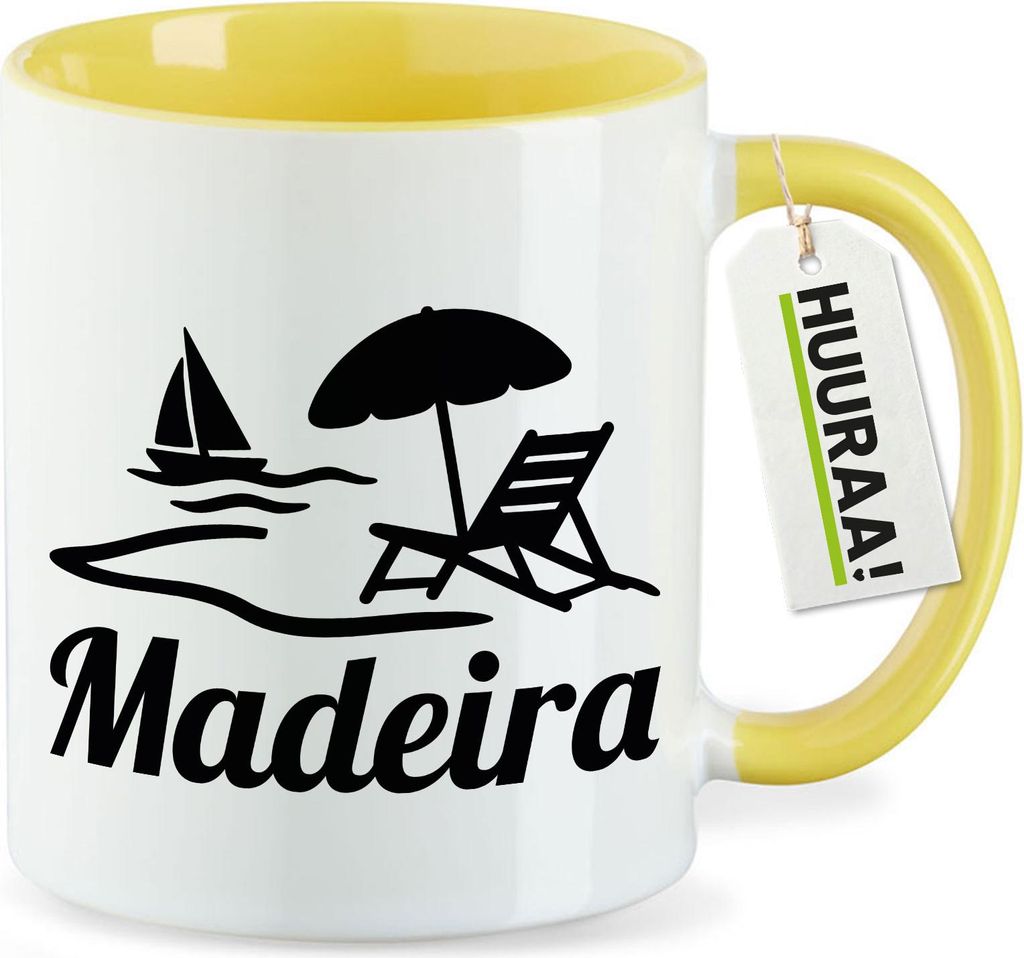 Huuraa Kaffeetasse Madeira Inselmotiv Portugal 330ml Gelb Keramik Kaffeebecher Geschenkidee