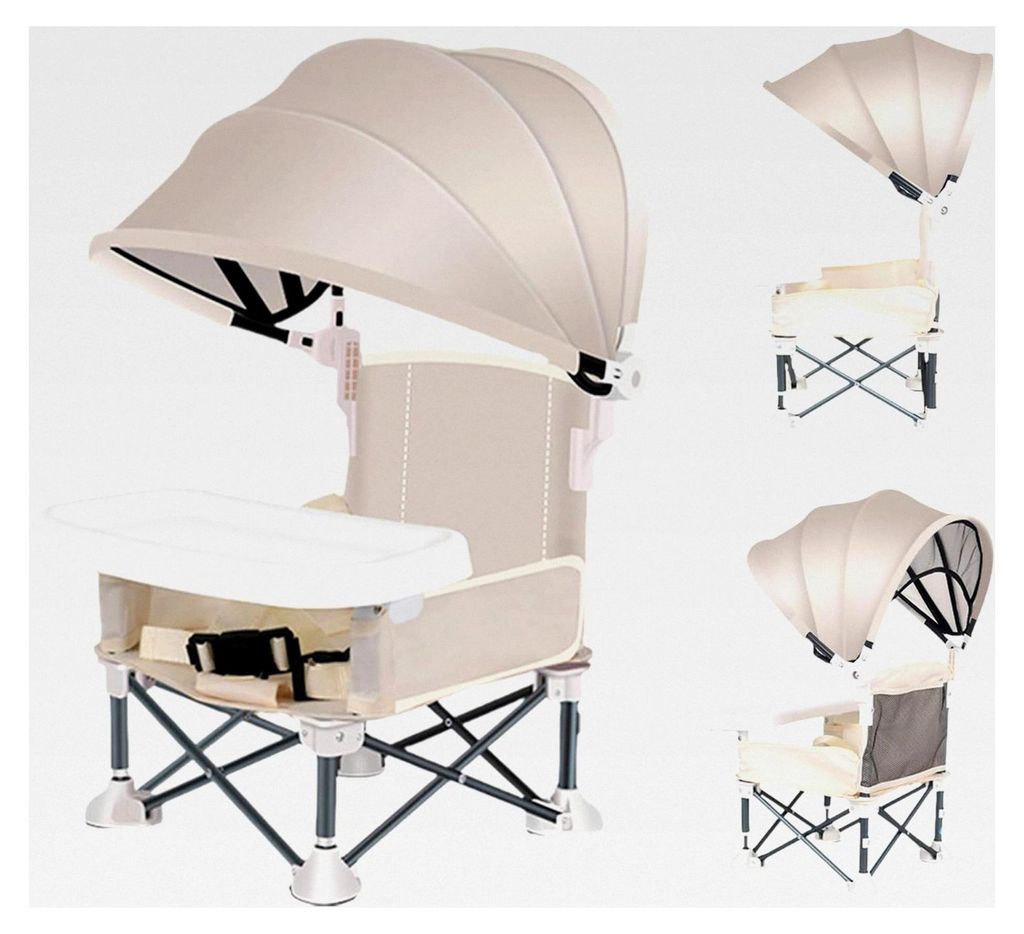 Klappbarer Essstuhl für Babys mit Tablett und Sonnendach für Outdoor-Aktivitäten