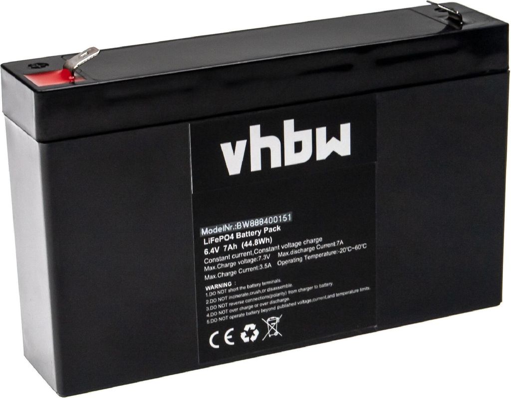 vhbw Akku Bordbatterie für Wohnwagen, Boot, Camping, Wohnmobil (7 Ah, 6,4 V, LiFePO4)