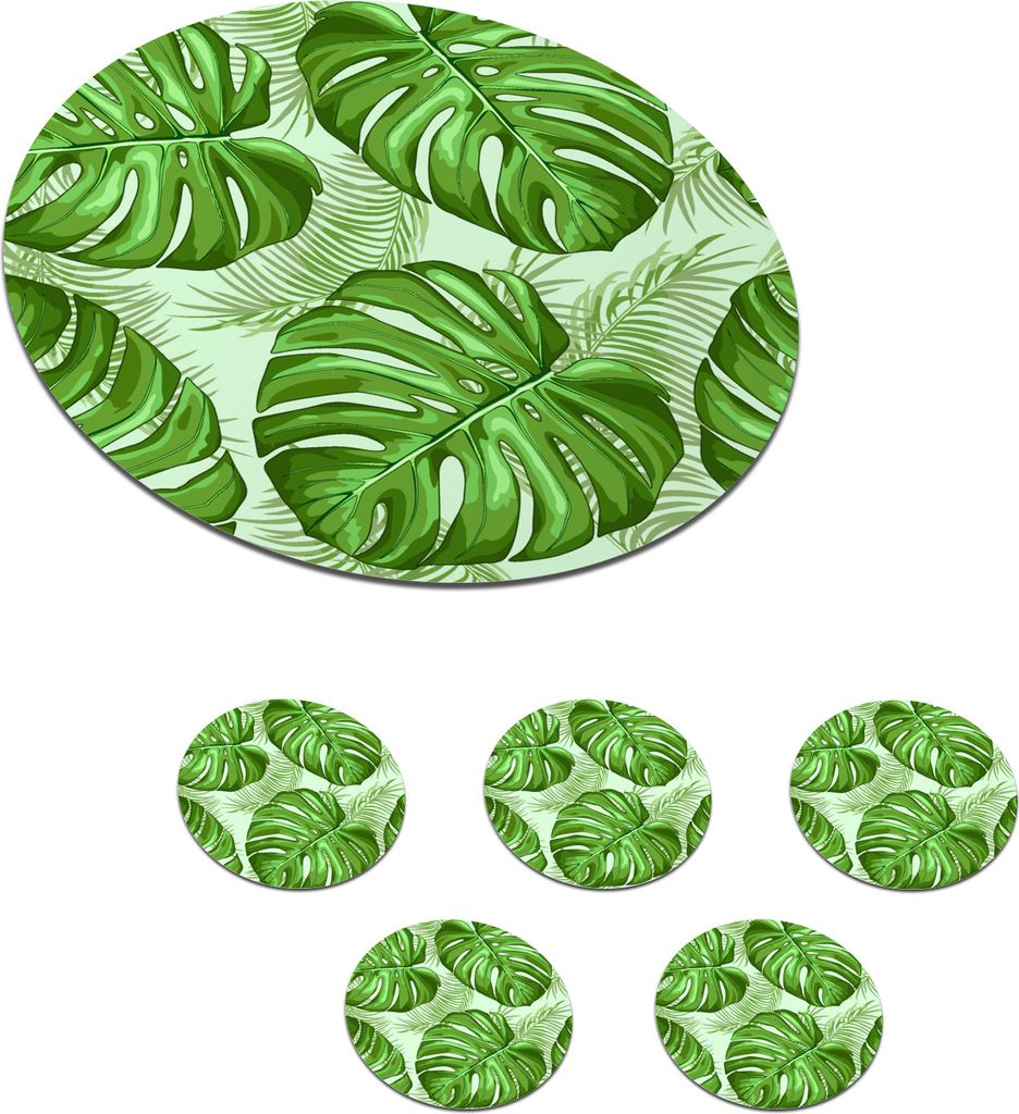 MuchoWow® Okrúhly sklenený podšálok, sada 6 ks Monstera - Obrázok produktu 
