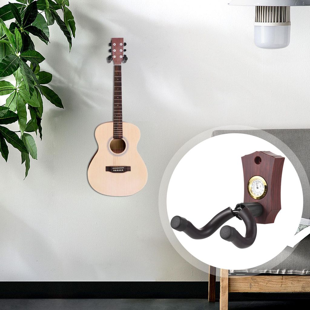 2-in-1 Gitarren-Wandhalterung mit Hygrometer, Luftfeuchtigkeitsmesser, Aufhänger, Saiteninstrumentenhalter, solider stabiler Haken für Ukulele, M...
