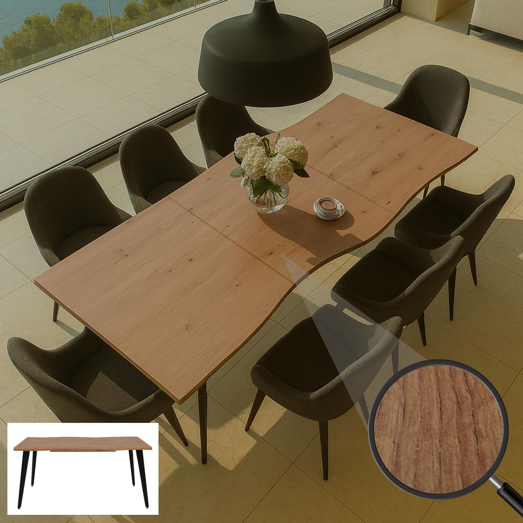 Esszimmertisch HWC-O60, Ausziehtisch Esstisch, Eisen MDF ausziehbar 160-220cm Walnuss-Optik