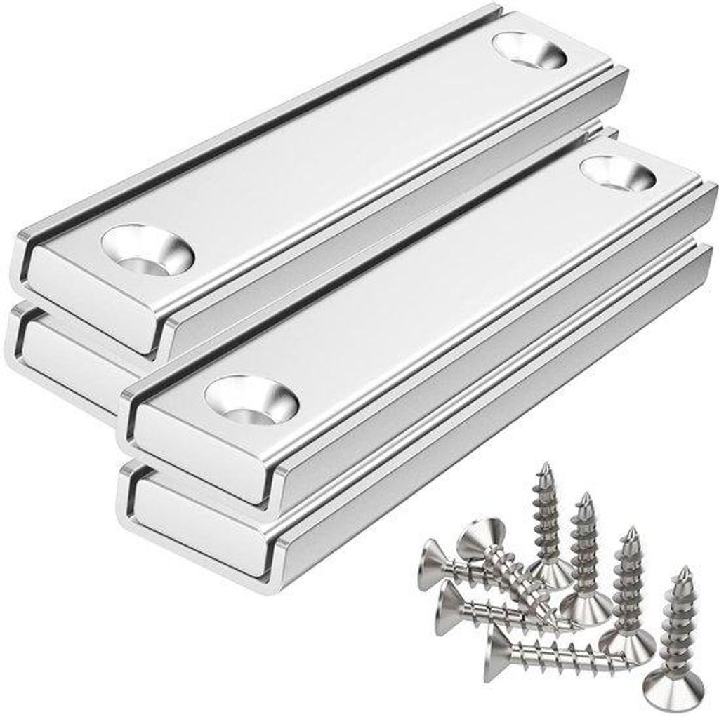 Rechteckige Neodymiummagneten, 4 Stück, 60 x 13,5 x 5 mm, schraubbare Flachmagnete mit Schrauben für Whiteboard, Kühlschrank, Magnettafel