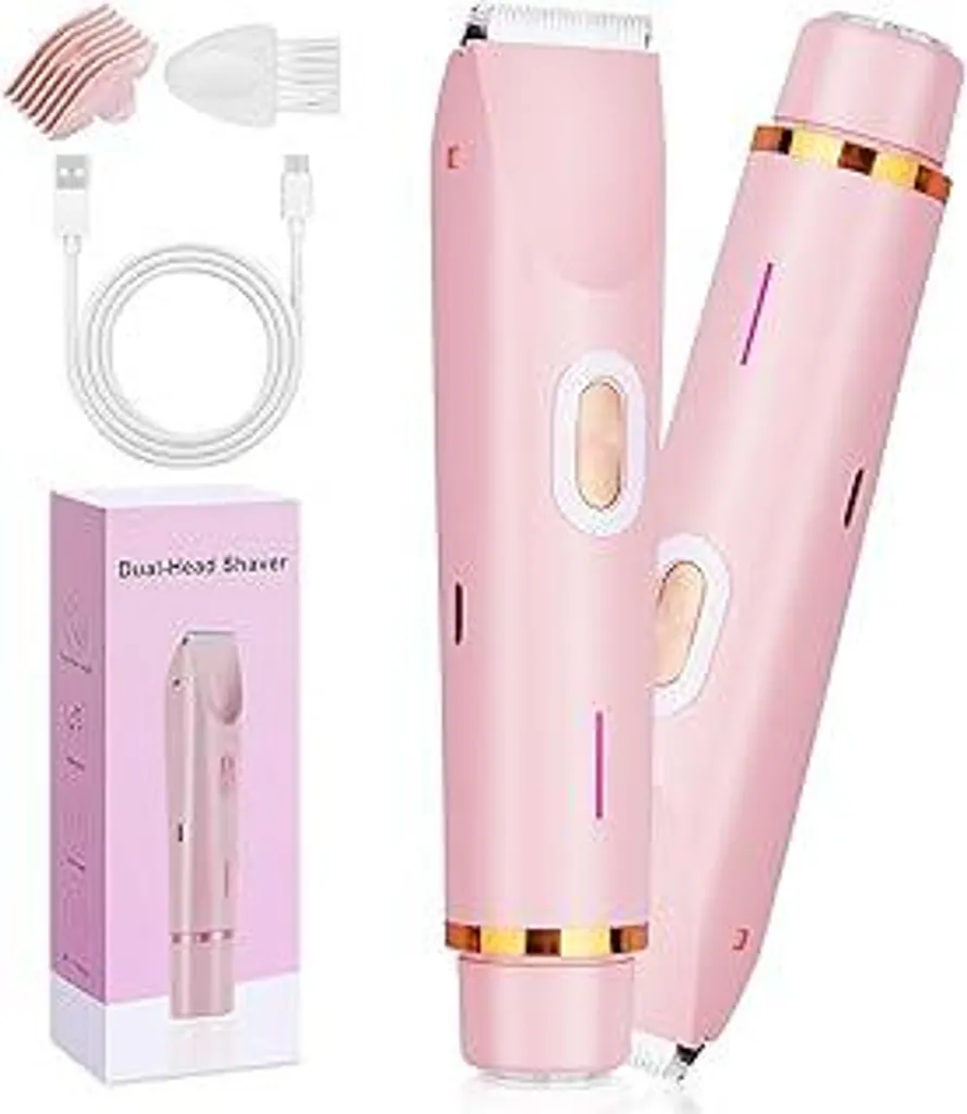 Henakmsl Rasoio intimo per donne, rasoio femminile per zone intime a doppia testina, rasoio elettrico 2 in 1 per donne, rasoio impermeabile per uso su pelle bagnata o asciutta per viso, sopracciglia, barba, braccia, gambe e zona bikini