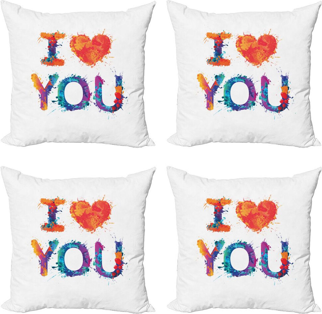 ABAKUHAUS Ich liebe dich Kissenbezug Set (4 Stück), Aquarell Phrase, Moderner Doppelseitiger Digitaldruck, 45 cm x 45 cm, Mehrfarbig