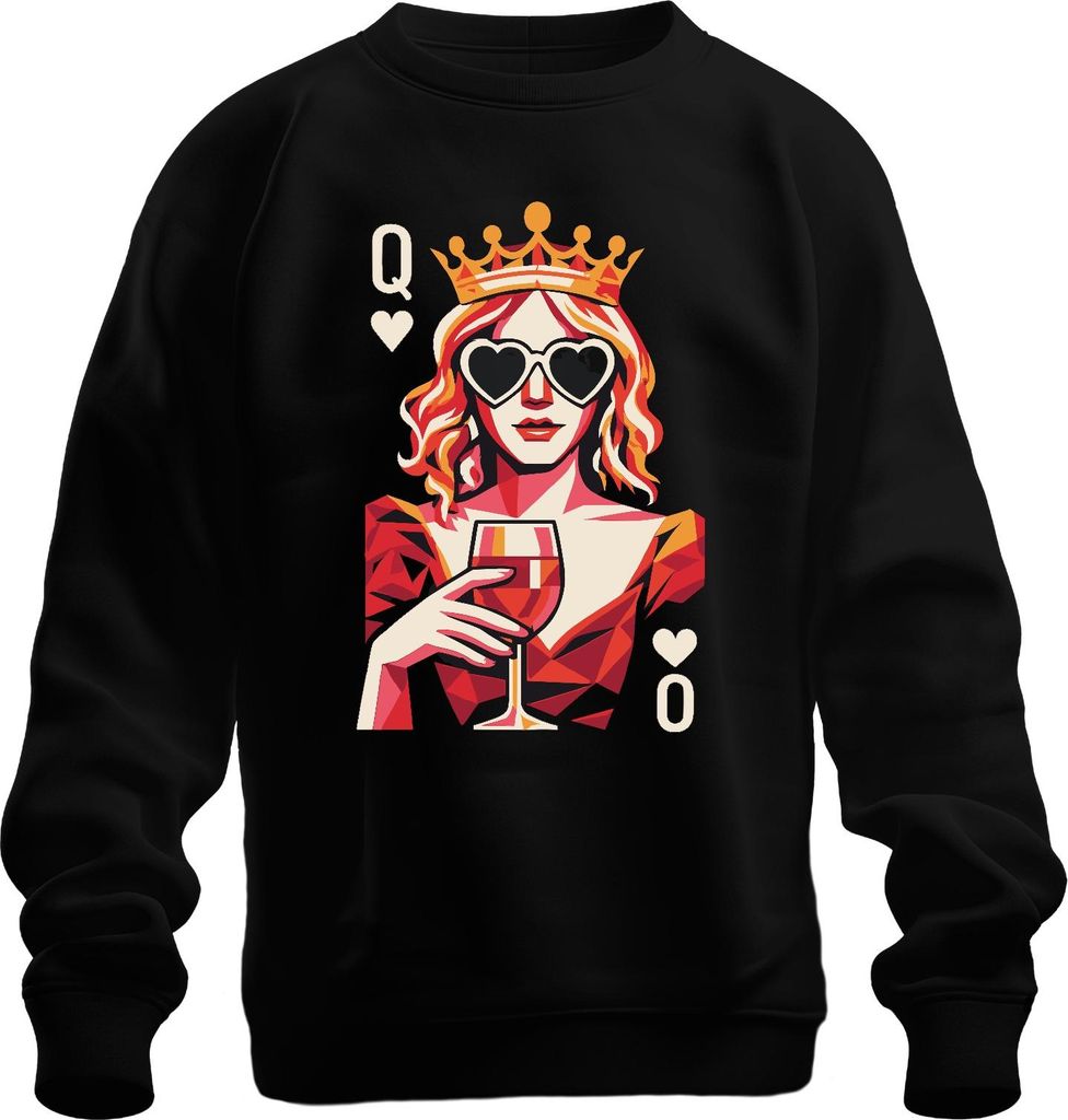 Königin der Herzen Weinglas PopArt Krone Herzbrille Wein Retro Uni Sweatshirt Pullover, Schwarz, 3XL