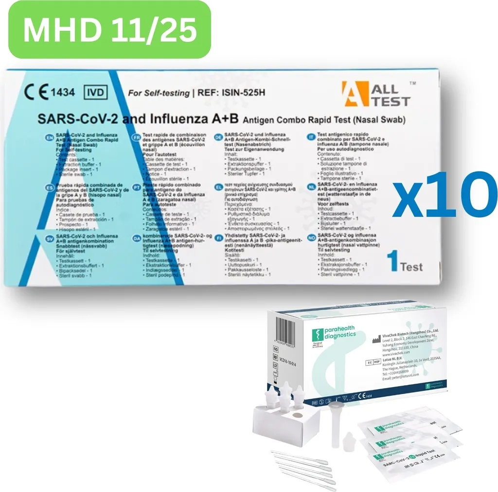 Alltest Combo Test Rapido COVID-19 Influenza A+B | 10+5 Kit Nasali
