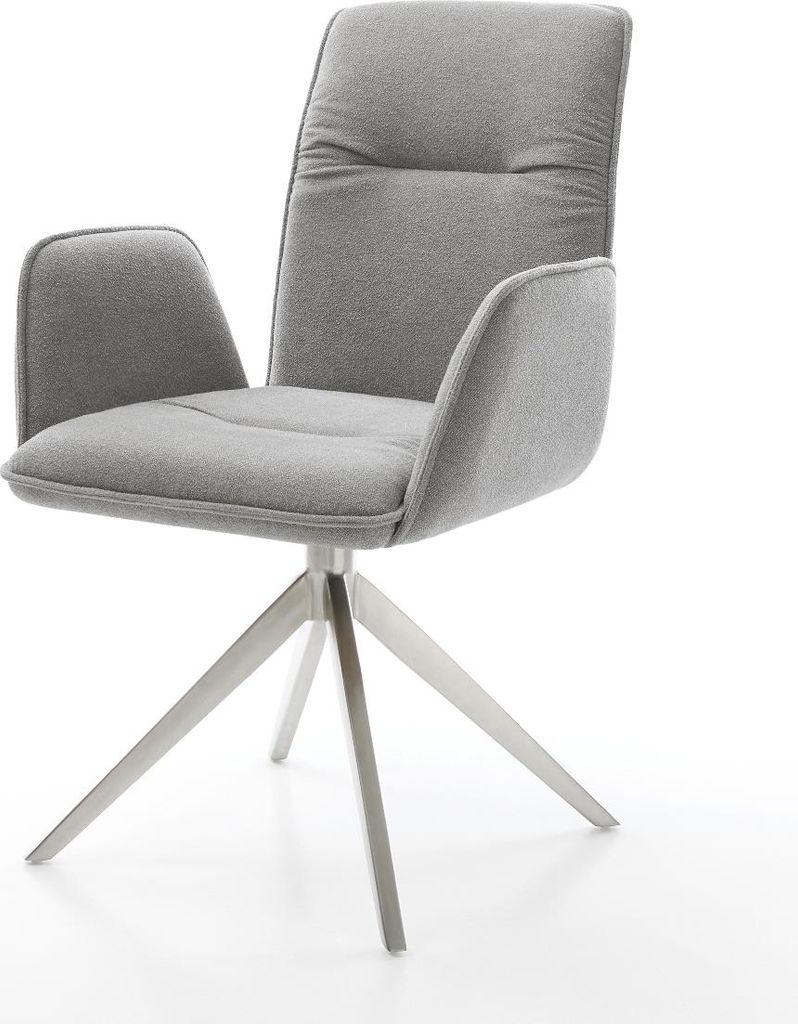 DELIFE Drehstuhl Vinja-Flex Strukturstoff Soft Grau Kreuzgestell breit Edelstahl 360° drehbar Wippfunktion