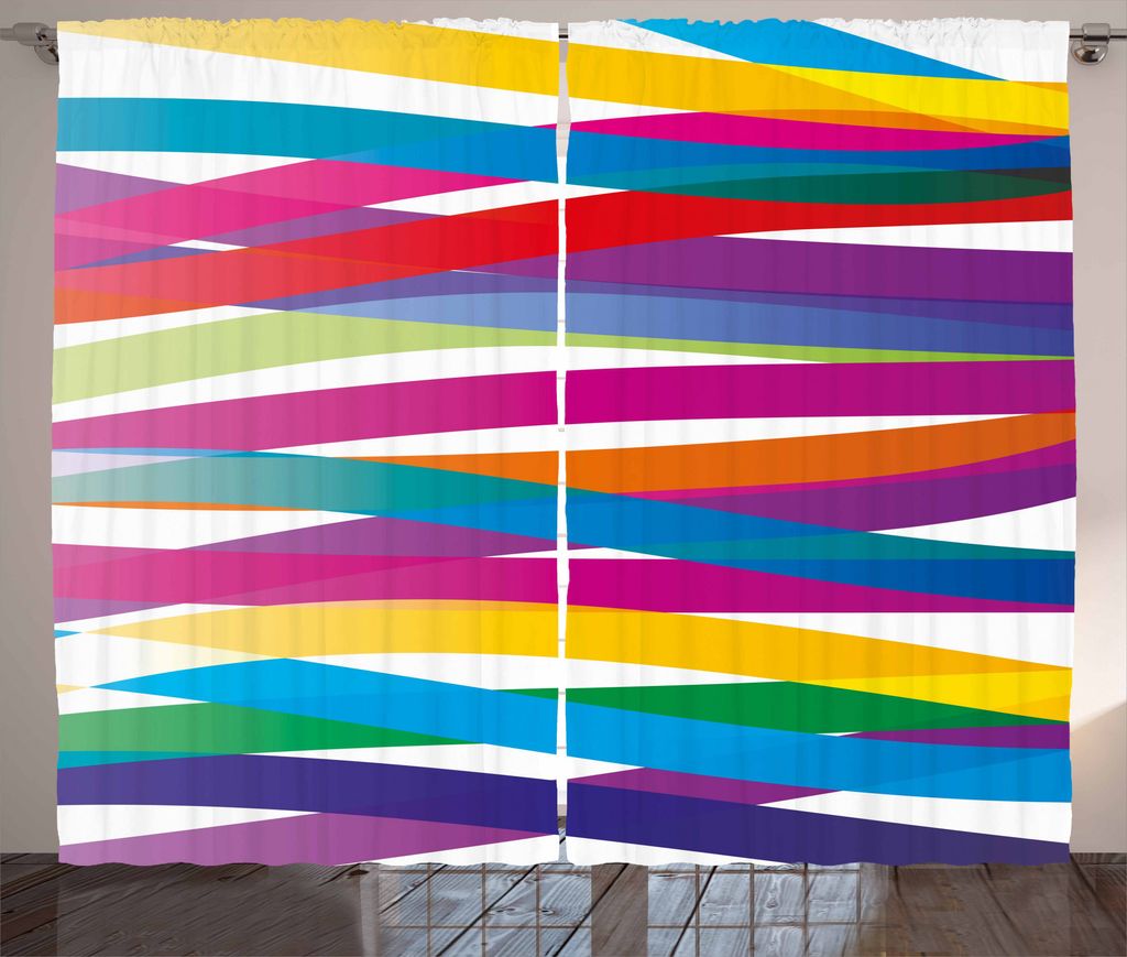 ABAKUHAUS Bunt Rustikaler Vorhang, Lebhaftes Band-Design, Wohnzimmer Universalband Gardinen mit Schlaufen und Haken, 280 x 225 cm, Mehrfarbig