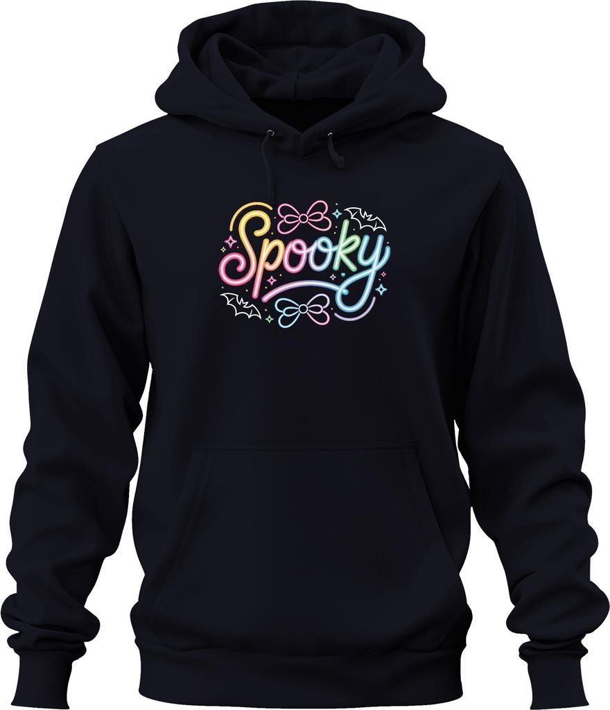 Spooky Halloween Neon Pastell Fledermaus Schleife Niedlich Kawaii Uni Hoodie Kapuzenpullover, Navy, L