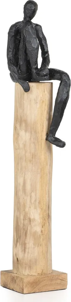 Sculpture en bois 58 cm Homme assis sur tronc Moritz déco salon