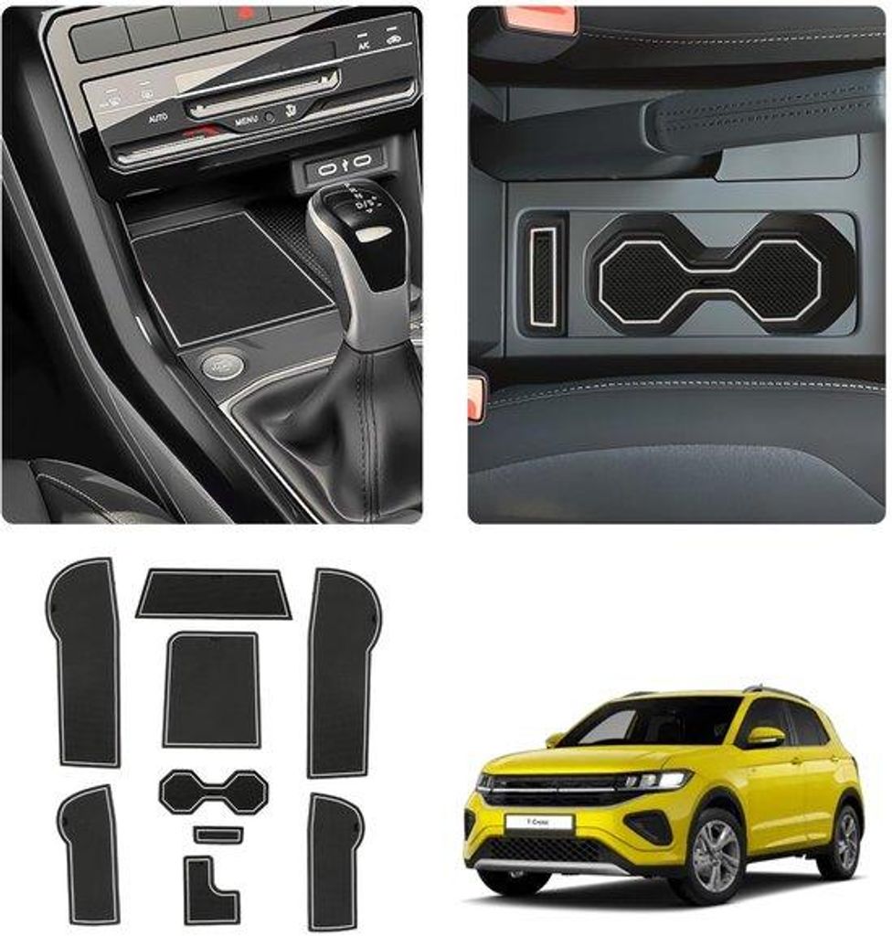 VW T-Cross Accessoires 2024 Antislipmatten Rubberen matten Middenconsole Bekerhoudermat (Wit)