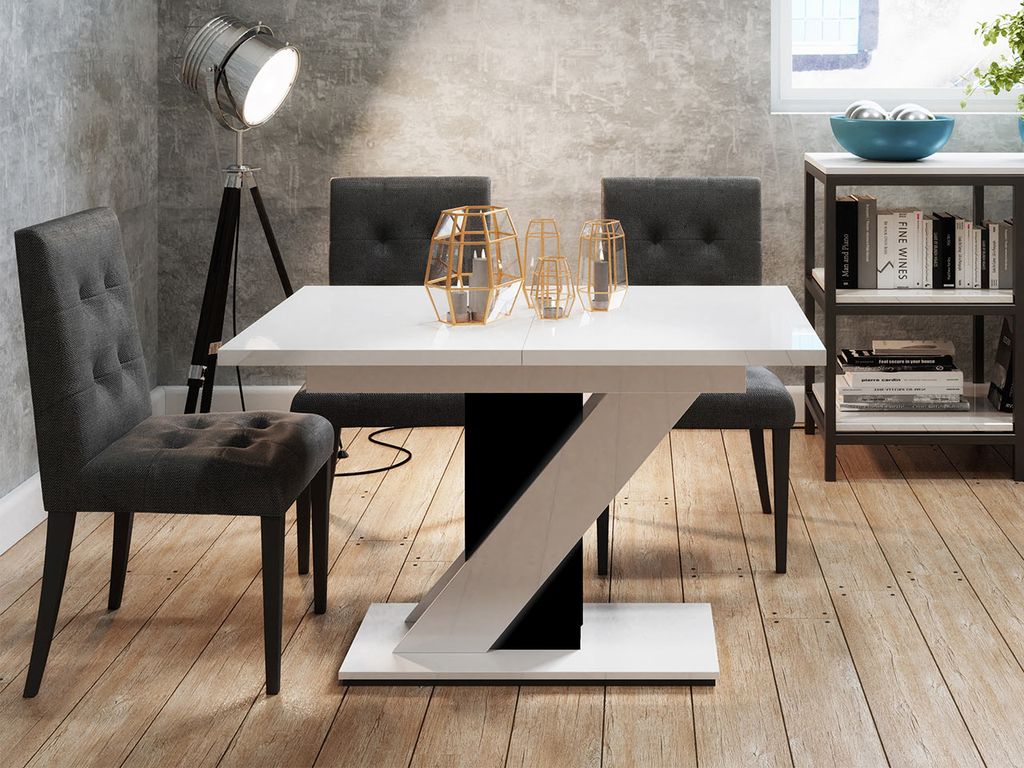 mirjan24 esstisch meva, design tisch, esszimmer, stilvoll ausziehbar  esszimmertisch (farbe: weiß hochglanz / schwarz hochglanz)