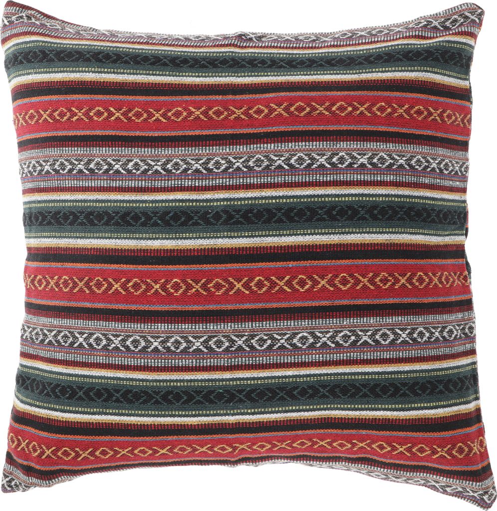 Boho Style Kissenhülle, Gewebter Ethno Kissenbezug - Rot/grün, Baumwolle, 50*50*0,5 cm, Zierkissen, Dekokissen, Sofakissen