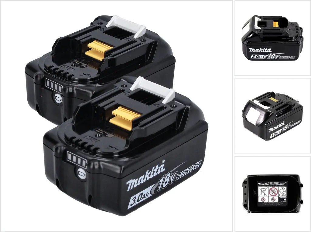Évitez les pannes : Pack 2 Batteries Makita 18V 3Ah BL1830B LED 197599-5
