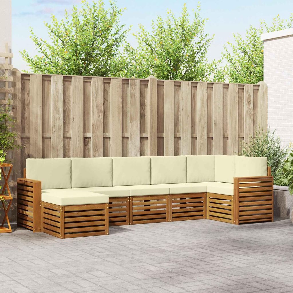 "Seasonal Sale"Sofagarnitur - CLORIS - Balkonmöbe/Sitzgruppe - 7 pcs - Moderne Design - Natur und Creme Massivholz Akazie - Gartensofas DEMöbel24...