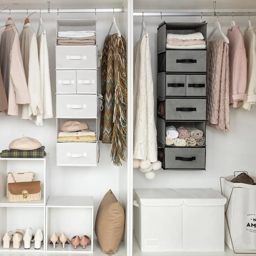 Rangement penderie suspendu gris 6 cases pour vêtements et pulls - 2