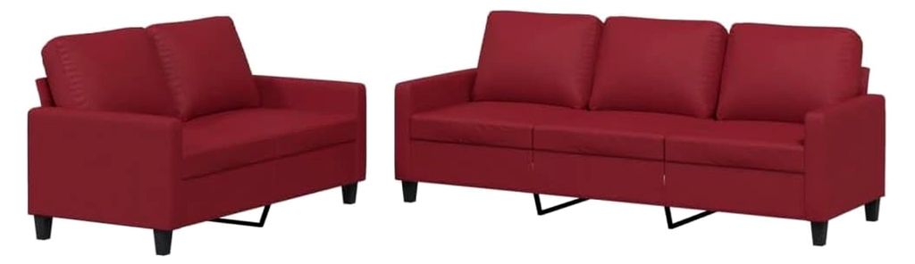 Sofa-Set für Wohnzimmer, 3-Sitzer- und 2-Sitzer-Sofas, 2-teilig und Kissen, Bordeauxrot, Kunstleder