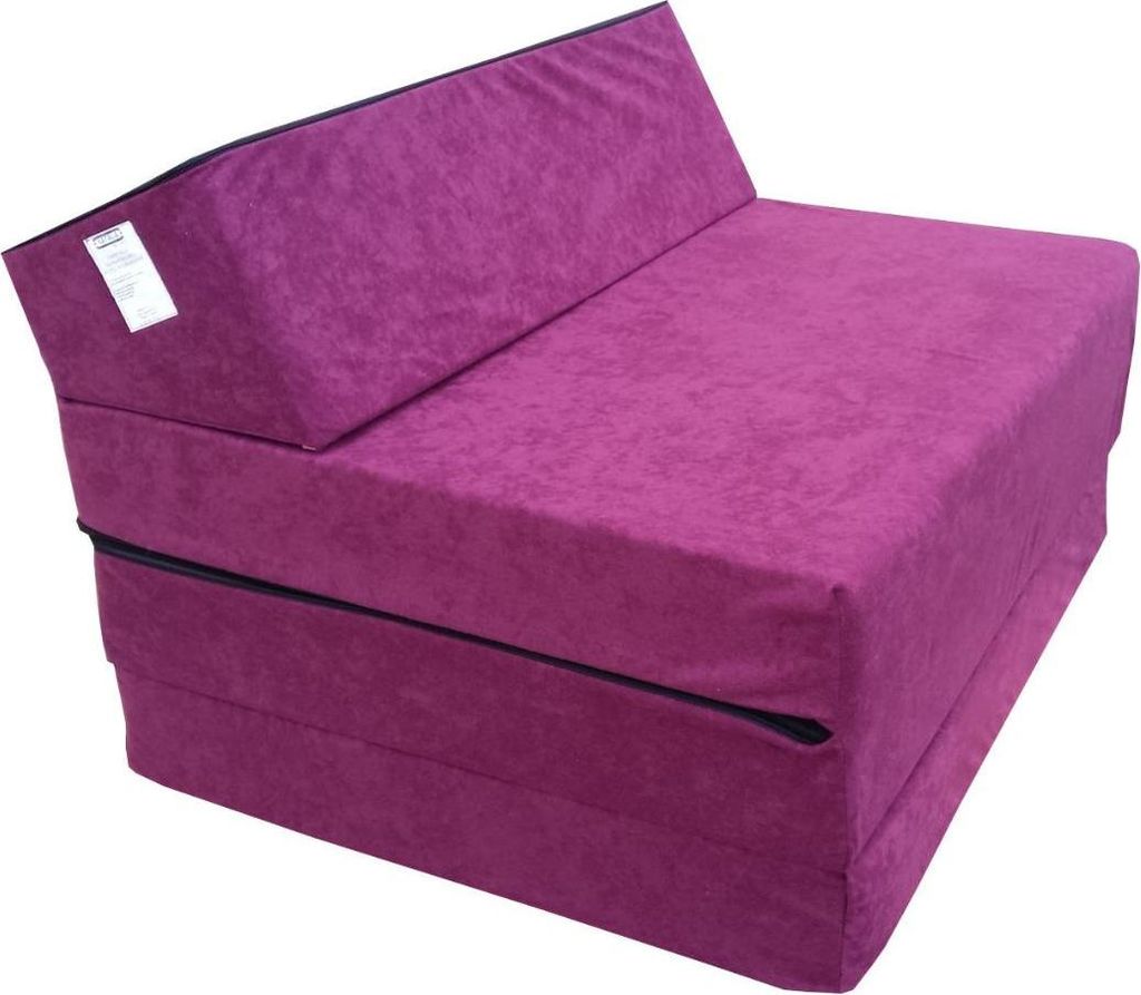 A purple foldable mattress/chair on a white background.
