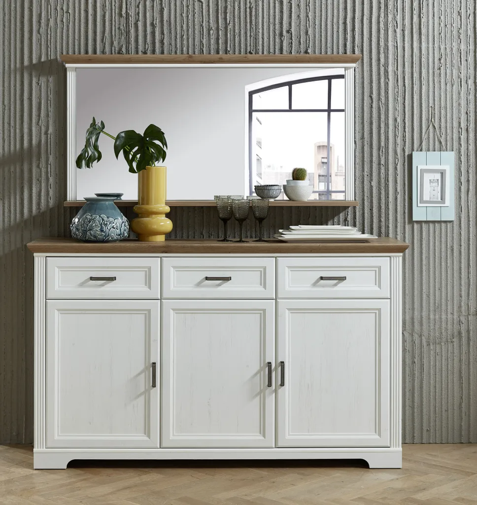 Miroir rectangulaire JASMIN cadre bois de pin et chêne pour salon