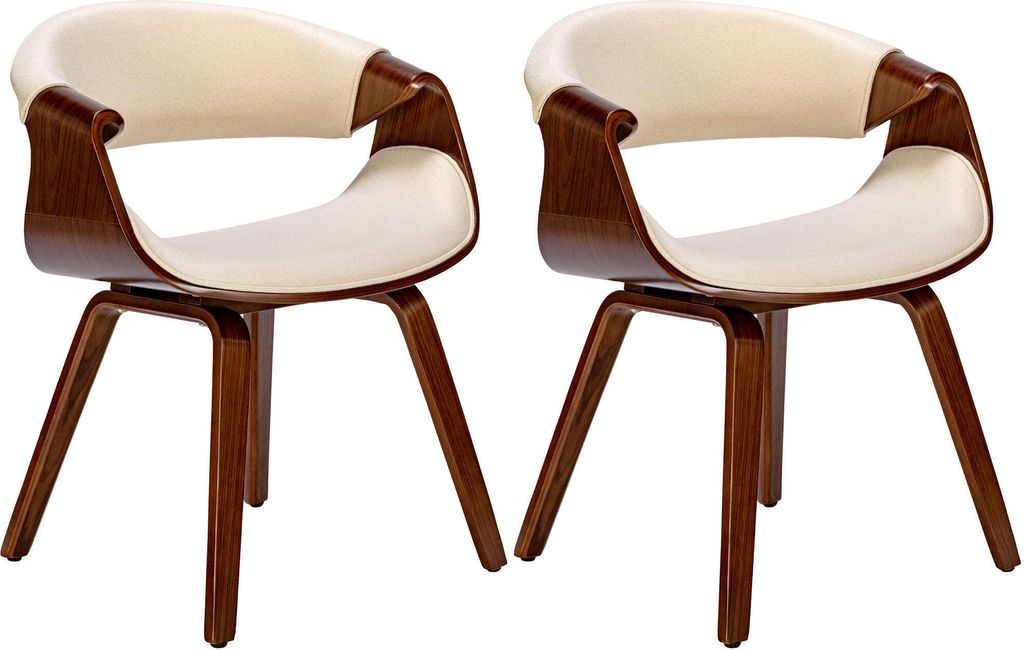 CLP 2er Set Esszimmerstuhl Foley mit Armlehne und Holzgestell,walnuss/creme Stoff