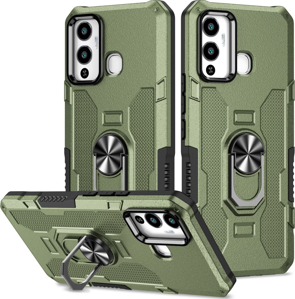 Infinix Hot 12 Play Hülle, Dual Layer Robuste Rüstung Ringhalter Ständer Schutzhülle für Infinix Hot 12 Play Grün