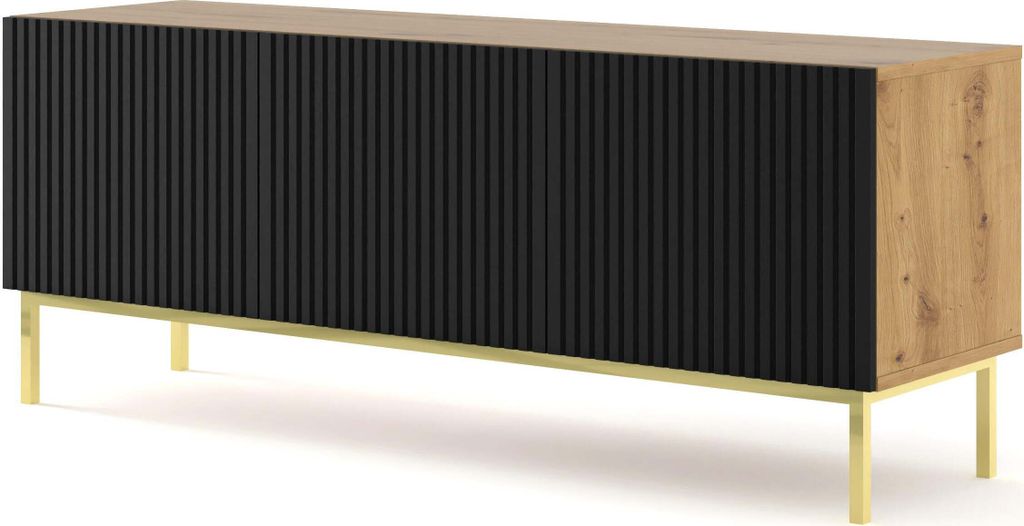 FURNLUX Tv-ständer Ravenna B Beige Und Schwarz Und Gold 150cm / Hauptfarbe: Schwarz / Abmessungen: 150 x 58 x 42 cm