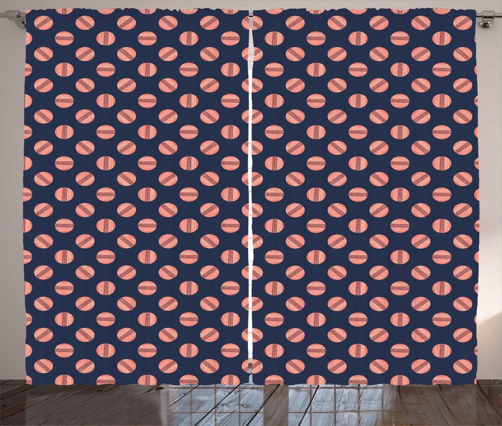 ABAKUHAUS Abstrakt Rustikaler Vorhang, Ball Blick Gepunktete Runden, Wohnzimmer Universalband Gardinen mit Schlaufen und Haken, 280 x 225 cm, Coral...