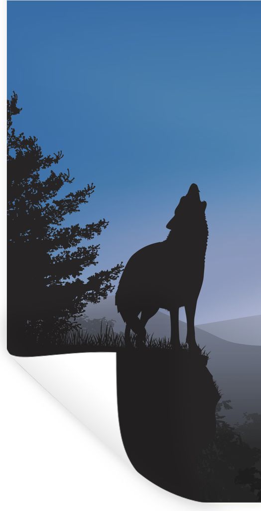 MuchoWow Wandtattoo Wandsticker Wandaufkleber Wolf - Bäume - Scherenschnitt 20x40 cm Selbstklebend und Repositionierbar - Selbstklebend - Fotota...