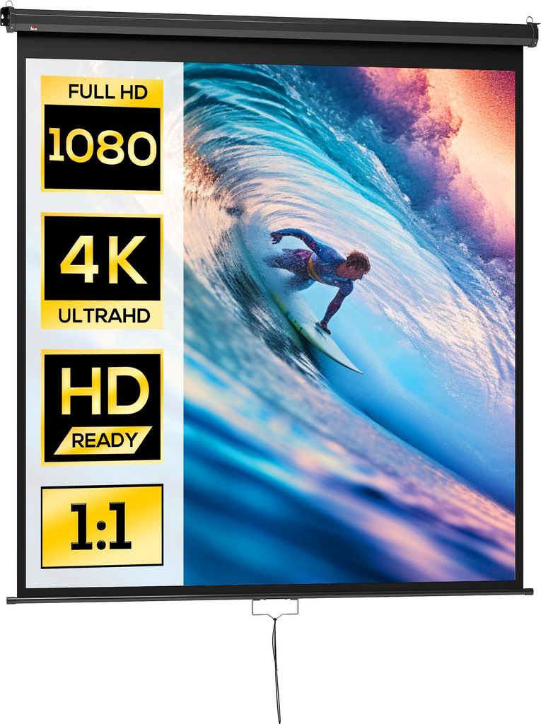 HOMCOM Beamer Leinwand 178 x 178 cm 99 Zoll 1:1 HD 4K Projektionsleinwand