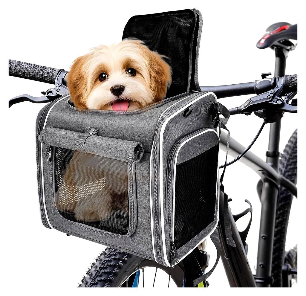 Hundekorb für das Fahrrad vorne, 4-in-1 Hundekorb, erweiterbarer Hunderrucksack, Hunde-Fahrradkorb mit 4 Mesh-Fenstern und 4 offenen Türen, Haust...