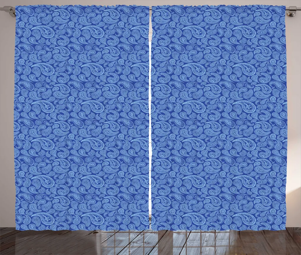 Rideaux de salon universels bleu Paisley à motifs gouttes 280 x 225 cm