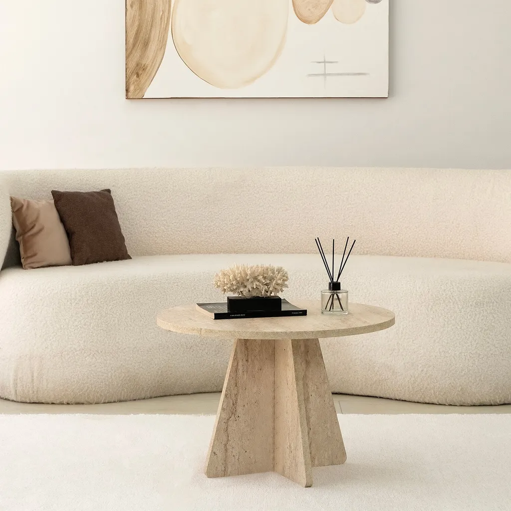 Skye Decor Table Basse Champignon en Travertin Véritable 60x40x60 cm
