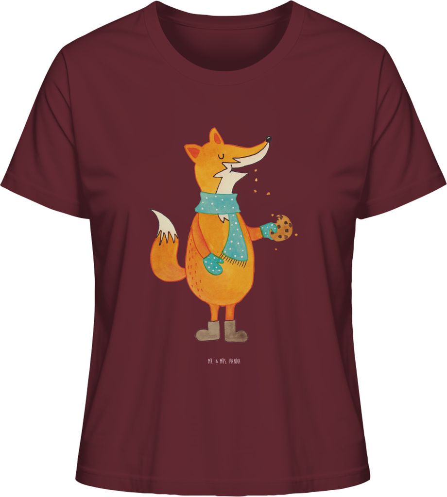 Mr. & Mrs. Panda Basic Shirt Damen Fuchs Keks Größe L - Burgundy - Geschenk, Kekse, Bio T-Shirt, Frieren, Plätzchen, für Frauen, Weihnachten, W...