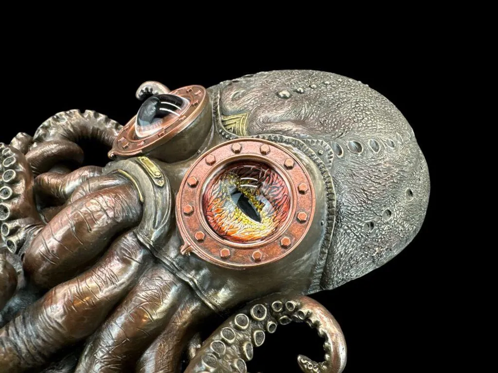 Sculpture murale pieuvre industrielle steampunk effet bronze de 33 cm