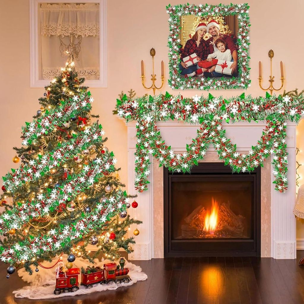 Weihnachtliche Tannengirlande mit Schneeflocken 10 m