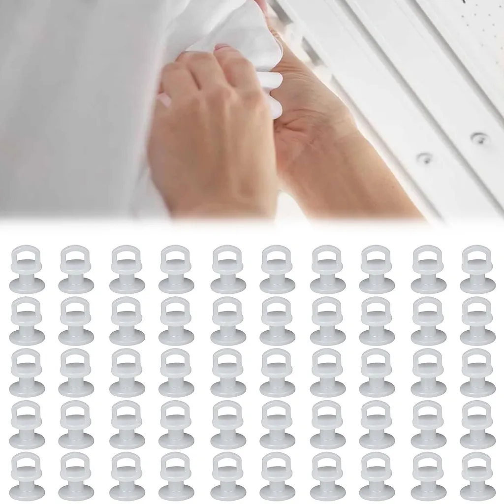 Crochets de Rideaux Universels Blancs en Plastique - Pack de 50 Pièces