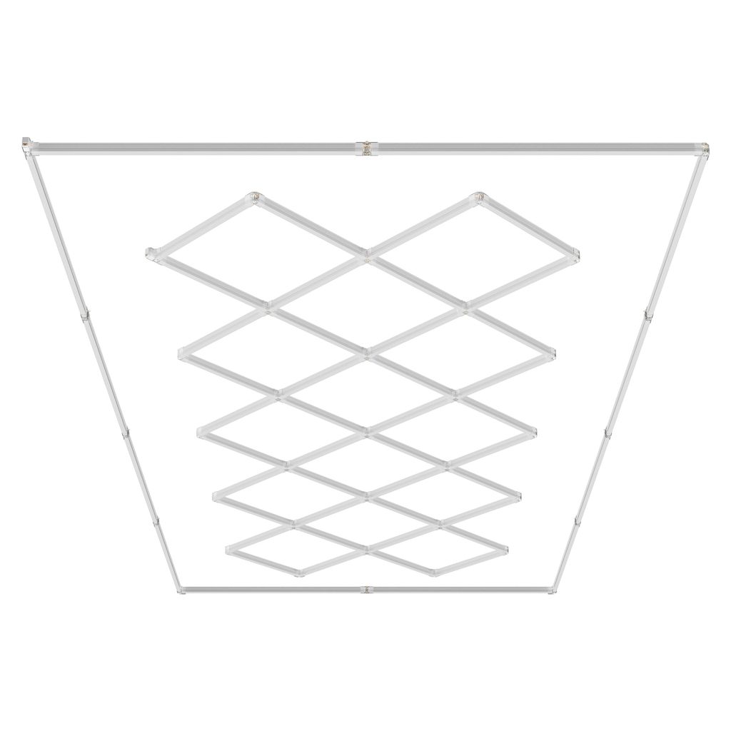 A silver, expandable scissor-like frame structure, likely a component of a lighting fixture, is shown against a white background.