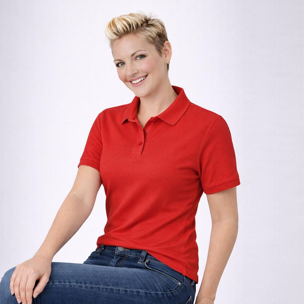 Damen Poloshirt, rot, Größe XS : XS : rot : 65% Baumwolle Produktbild 