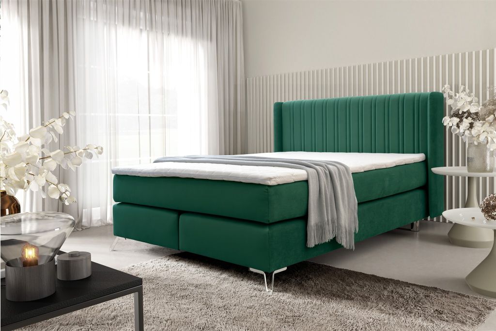 Boxspringbett Schlafzimmerbett AGNUS 140x200cm in Stoff Salvador Flaschengrün