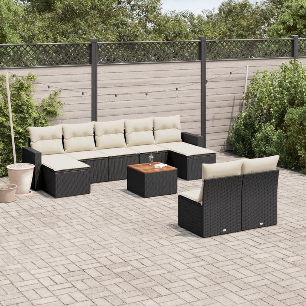 Maison Exclusive - 10-tlg. Garten-Sofagarnitur mit Kissen Schwarz Poly Rattan