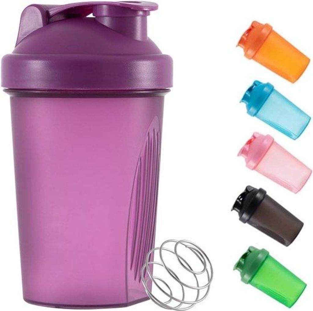 Fitness-Shaker für Protein-Pulver mit Plastik-Workout-Wasserflasche 400 ml, Mixball und dicht schließendem Deckel, ideal für Fitness, Sport, Gym...