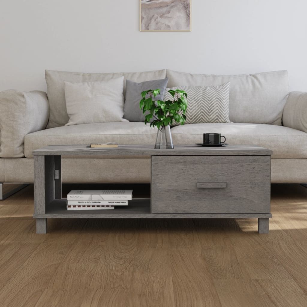 "Winterschlussverkauf "Couchtisch - CLORIS - Wohnzimmertisch - Robust und langlebig - HAMAR Hellgrau 100x55x35 cm Massivholz Kiefer - DEMöbel4038569