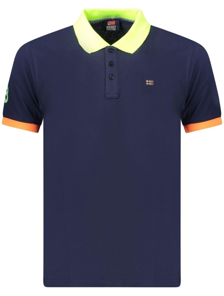 Herren Poloshirt kurzarm blau mit Lime-Details und Applikation