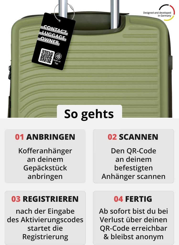 Mitte - Handgepäck-Koffer + digitaler Gepäckanhänger Kofferschild, Kabinentrolley XL-Erweiterung Bordgepäck Hardcase Handkoffer Flugzeug Carry-...