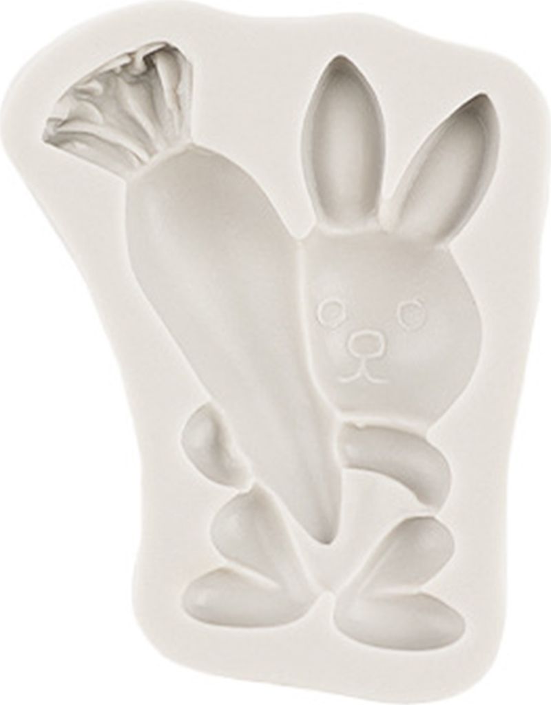 Oster-Ausstechform, Kaninchen, Karotte, Silikonform für Fondant-Kuchen, Form mit Ostermotiv, antihaftbeschichtet, Kuchendekorationsform, Grau B