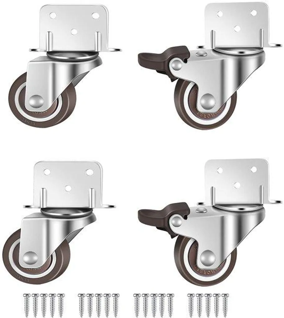 Roulettes pivotantes de 38 mm avec frein et embase en L noires x4