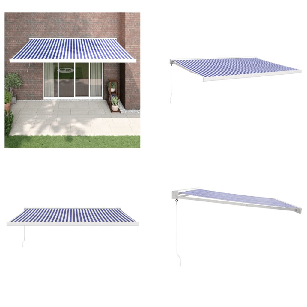 vidaXL Markise Einziehbar Blau und Weiß 4x3 m Stoff und Aluminium - Markise - Markisen - Markise Ausziehbar - Markise Einziehbar