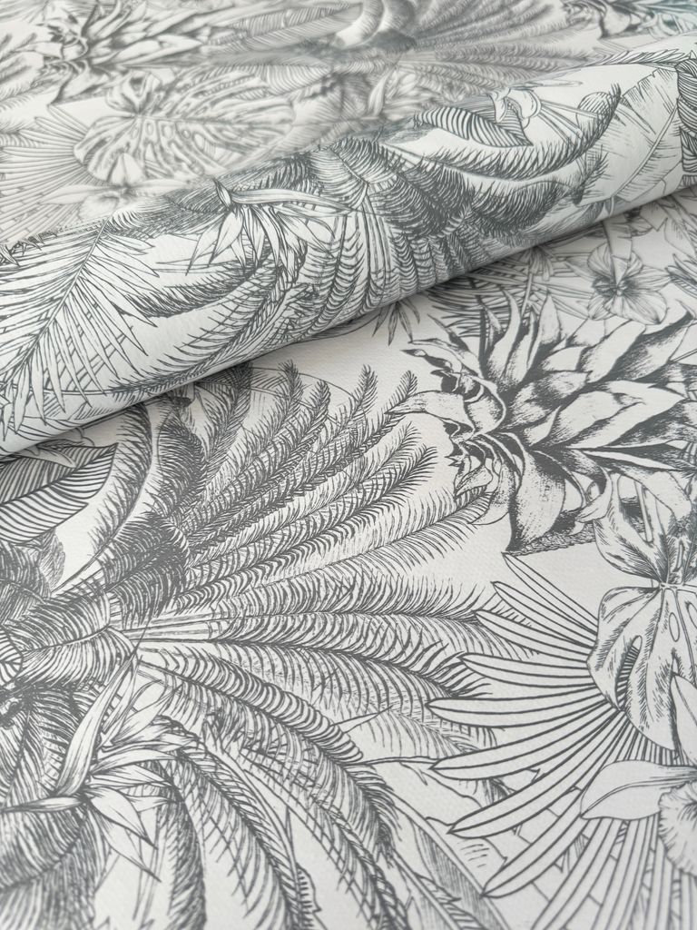 PVC Tischdecke PALMEN weiß grau Wachstuch Breite & Länge wählbar abwaschbar, Größe:140 x 200 cm